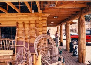 Log porch on commercial building