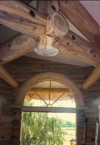 Interior blue stained log truss