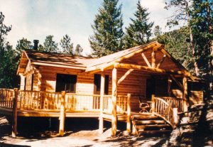 Large log truss on a remodeled cabin.